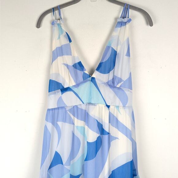VICI Blue White Tiered Ruffle Maxi Dress Sz M Ethereal Resort Coastal Boho Beach - Picture 2 of 9
